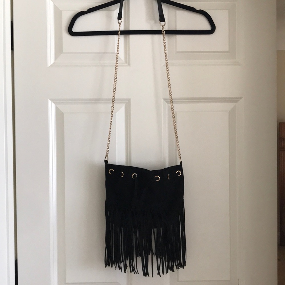 Black crossbody with fringe detail